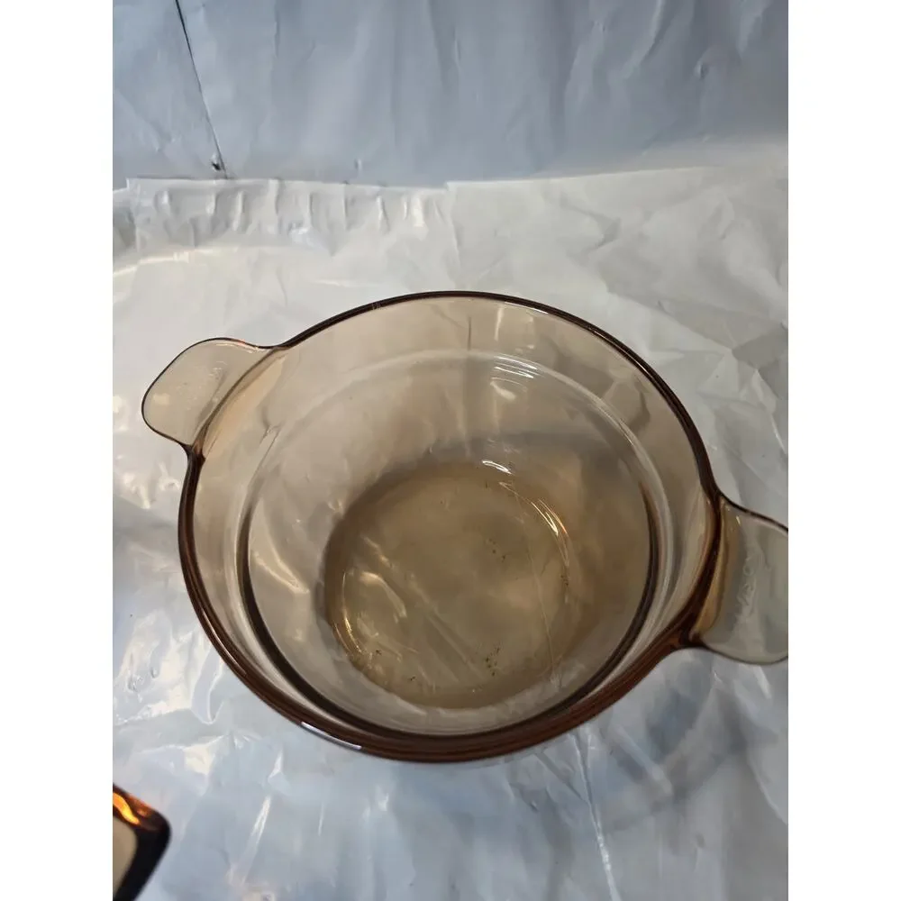 Corning Vision Ware Amber V-20-B Double Boiler x2 w 1.5 L Pot Lid V 1.5 C Pyrex